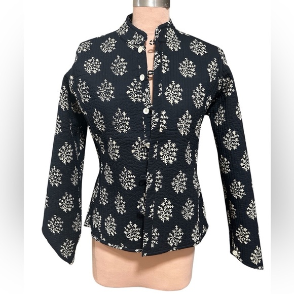 Sam Hilm’s Collection Reversible Quilted Cotton Jacket Navy White Print Medium - Picture 1 of 8